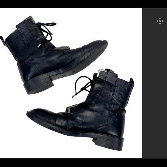 Zara Black Leather Moto Combat Boots 7.5 (38) - Picture 3 of 7